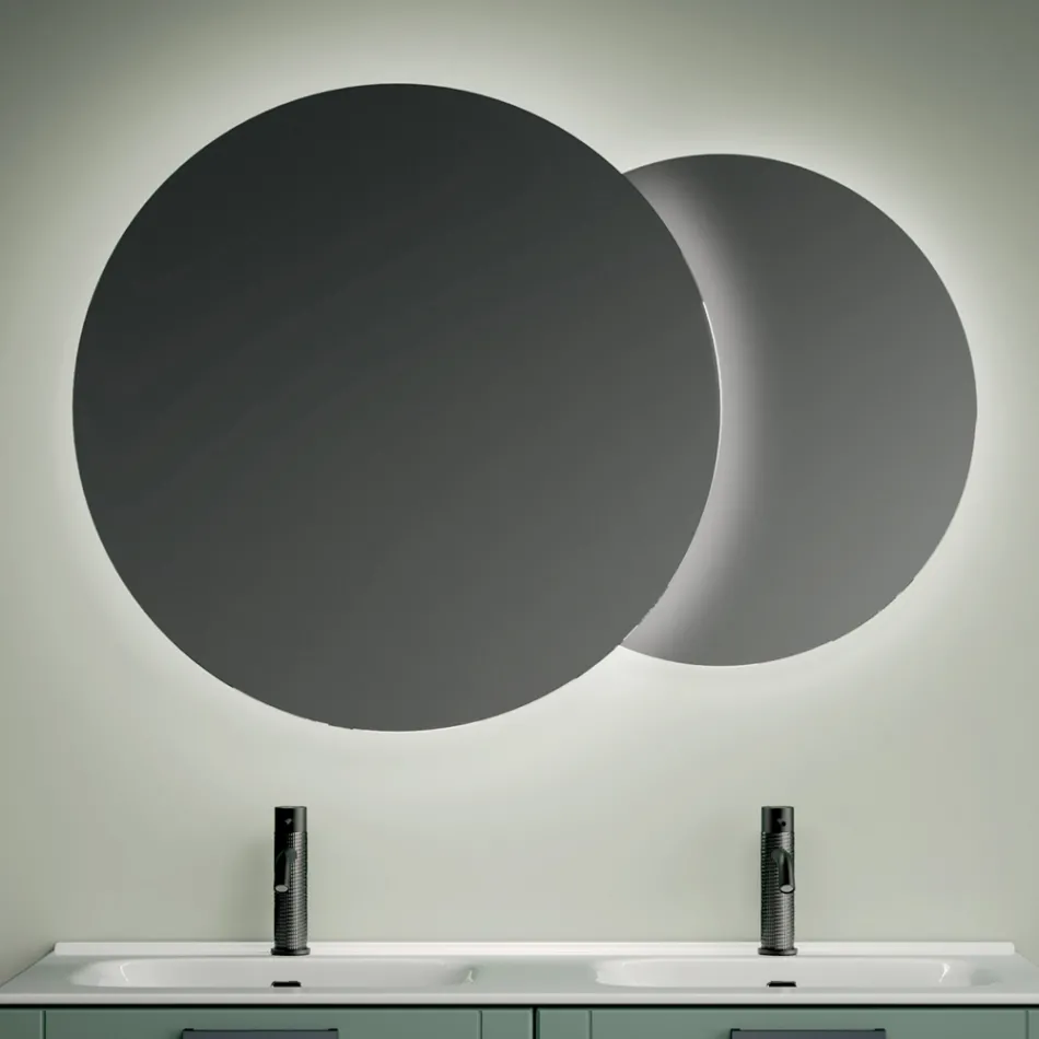 Composizione Bagno con 4 Cassetti Verde Salvia, Specchio e Lavabi - Magnolia Viadurini