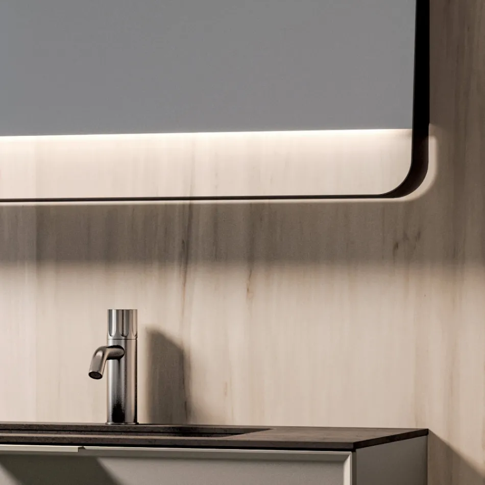 Composizione Bagno con Cassetti, Lavabo e Specchio Led - Orione Viadurini