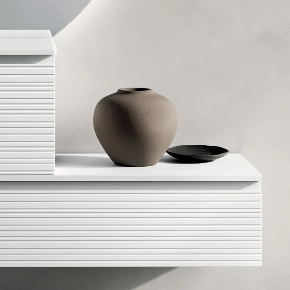 Composizione Bagno con Cassetti, Lavabo in Ceramica e Specchio Led - Elios Viadurini