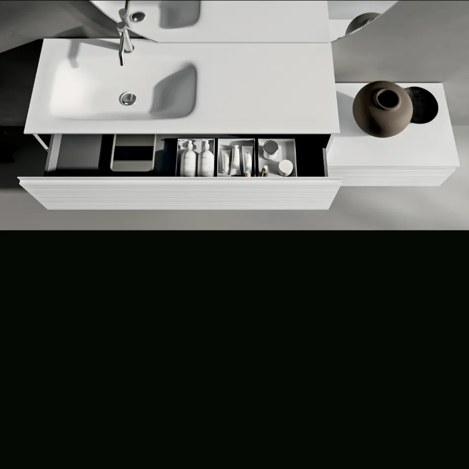 Composizione Bagno con Cassetti, Lavabo in Ceramica e Specchio Led - Elios Viadurini