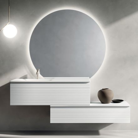 Composizione Bagno con Cassetti, Lavabo in Ceramica e Specchio Led - Elios Viadurini