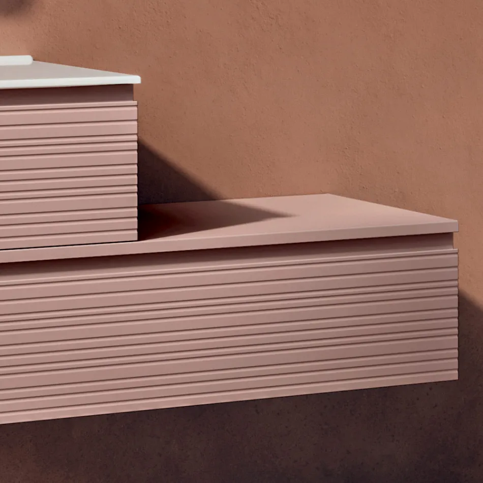 Composizione Bagno con Cassetti Rosa Cipria, Lavabo e Specchio - Elios Viadurini