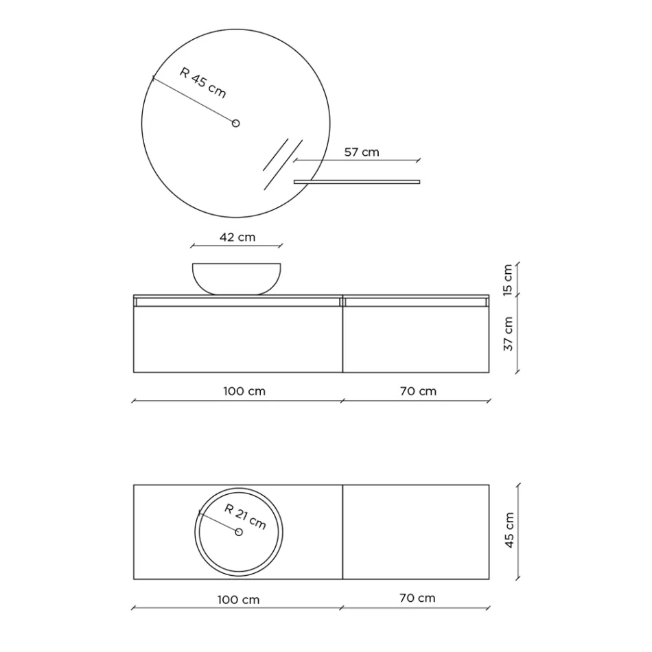 Composizione Bagno con Lavabo, Base Sospesa e Specchio Made in Italy - Dream Viadurini