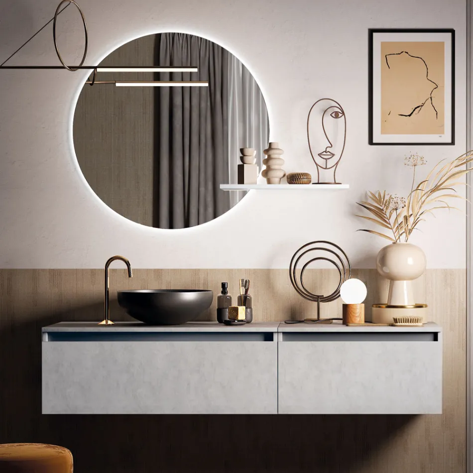 Composizione Bagno con Lavabo, Base Sospesa e Specchio Made in Italy - Dream Viadurini
