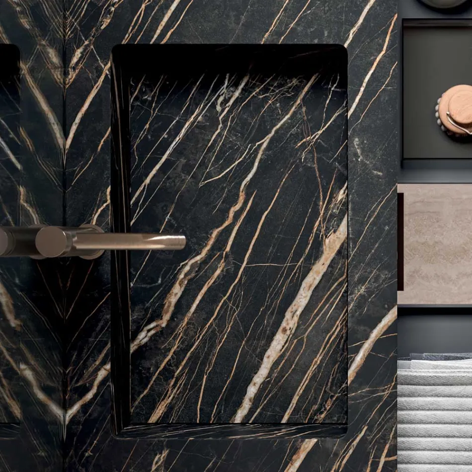Composizione Bagno con Lavabo in Gres Noir Desir - Orione Viadurini