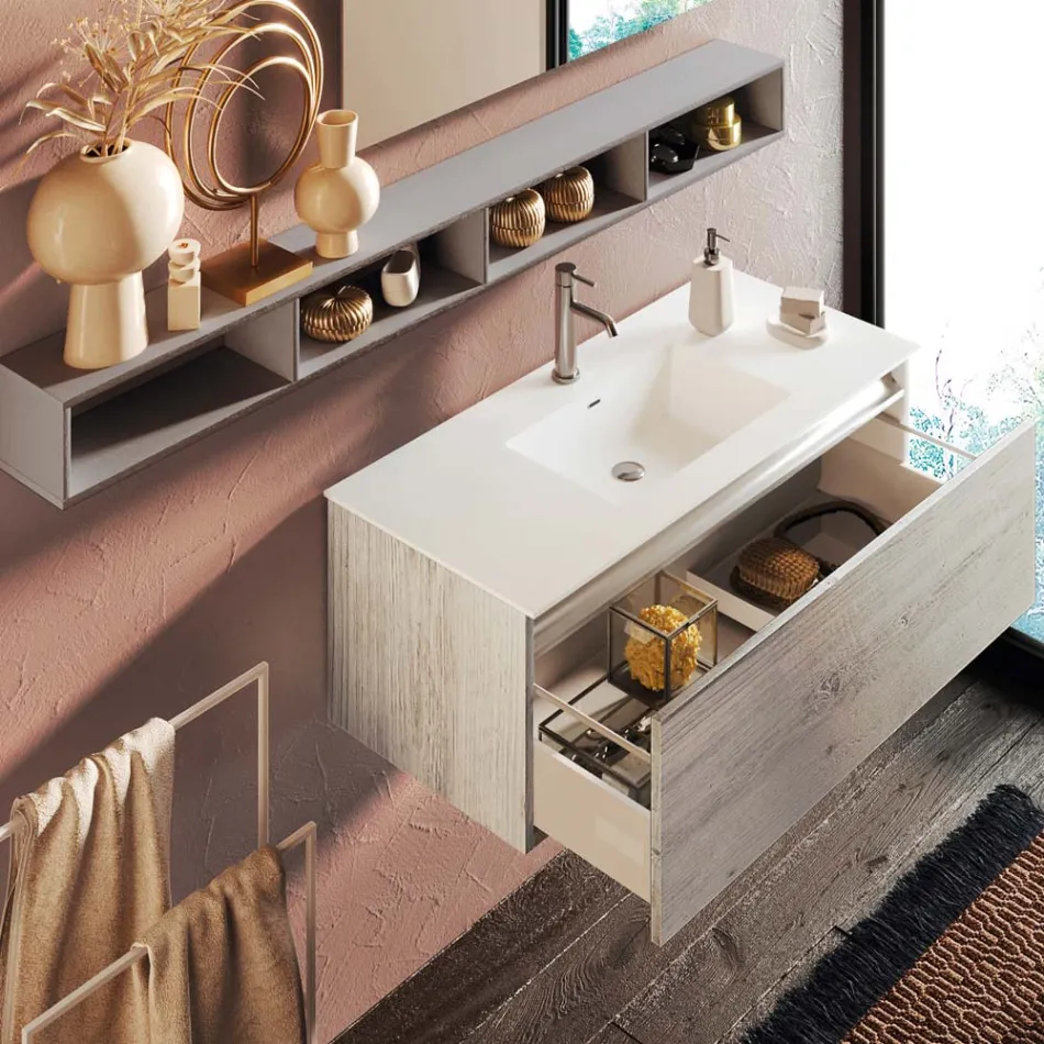 Composizione Bagno con Specchio e Lampada, Base Antigraffio Made in Italy - Dream Viadurini