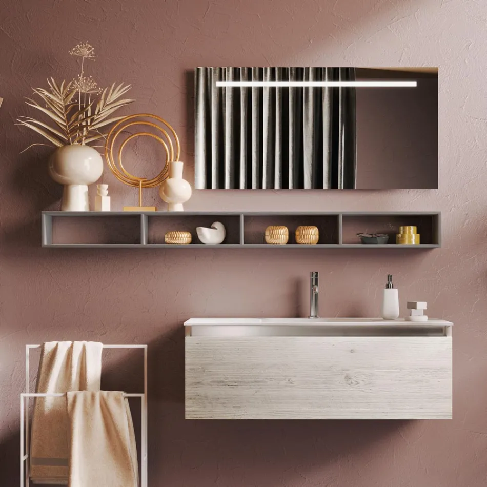 Composizione Bagno con Specchio e Lampada, Base Antigraffio Made in Italy - Dream Viadurini
