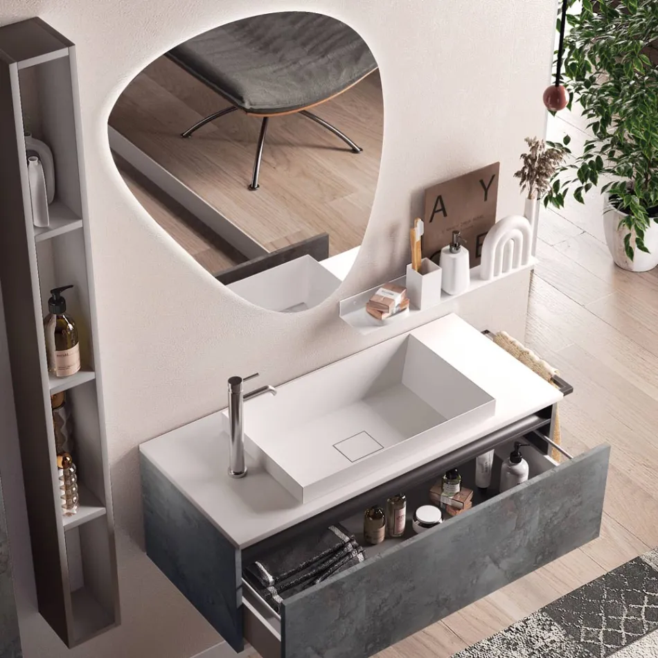 Composizione Bagno con Specchio Moderno, Base e Lavabo Made in Italy - Dream Viadurini