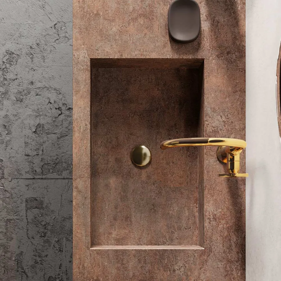 Composizione Bagno con Specchio Moderno e Lavabo Consolle Made in Italy - Palom Viadurini