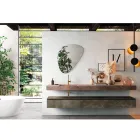 Composizione Bagno con Specchio Moderno e Lavabo Consolle Made in Italy - Palom Viadurini