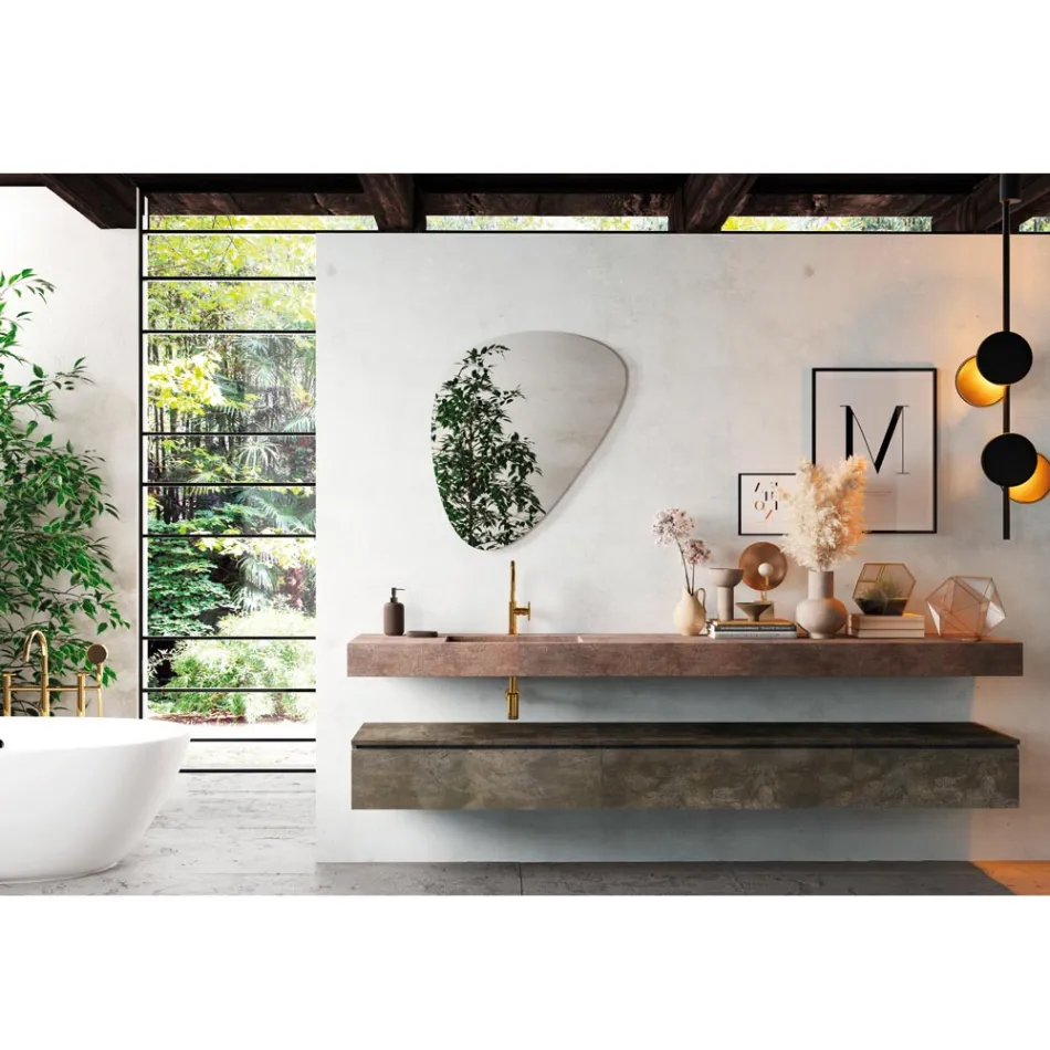 Composizione Bagno con Specchio Moderno e Lavabo Consolle Made in Italy - Palom Viadurini