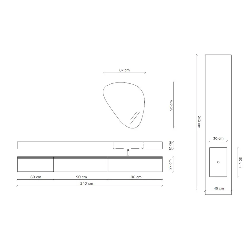 Composizione Bagno con Specchio Moderno e Lavabo Consolle Made in Italy - Palom Viadurini
