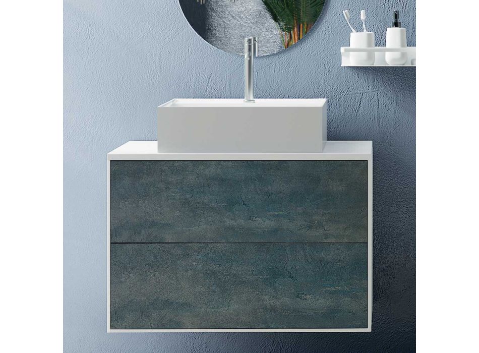 Composizione Bagno con Specchio Ovale, Base e Lavabo Made in Italy - Kilos Viadurini