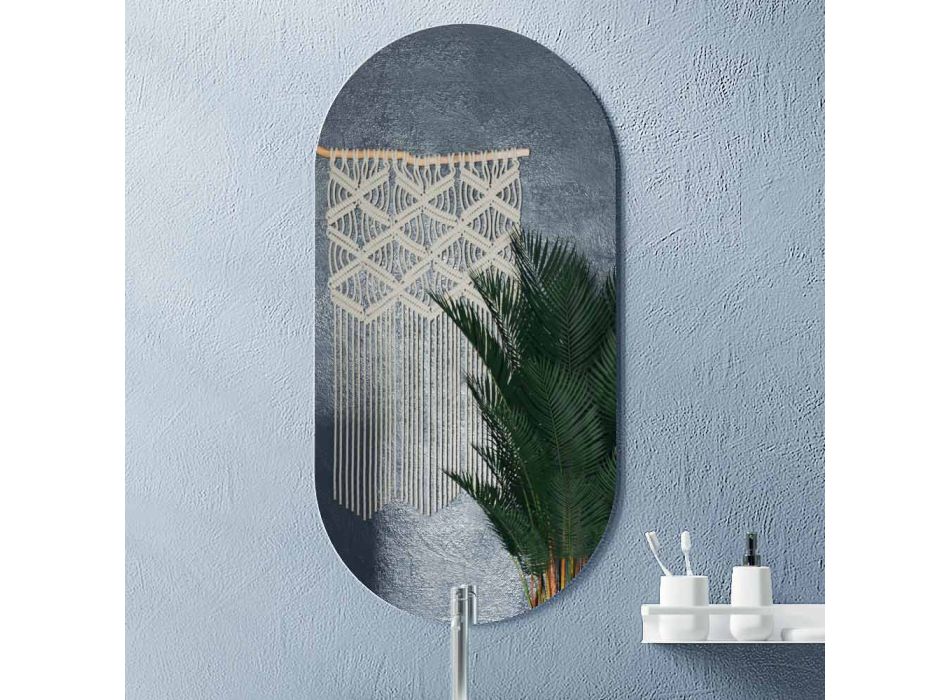 Composizione Bagno con Specchio Ovale, Base e Lavabo Made in Italy - Kilos Viadurini