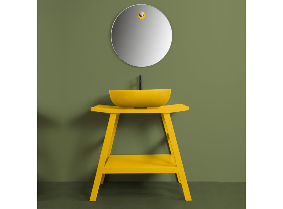 Composizione Bagno Design Colore Giallo con Accessori e Specchio - Patryk Viadurini
