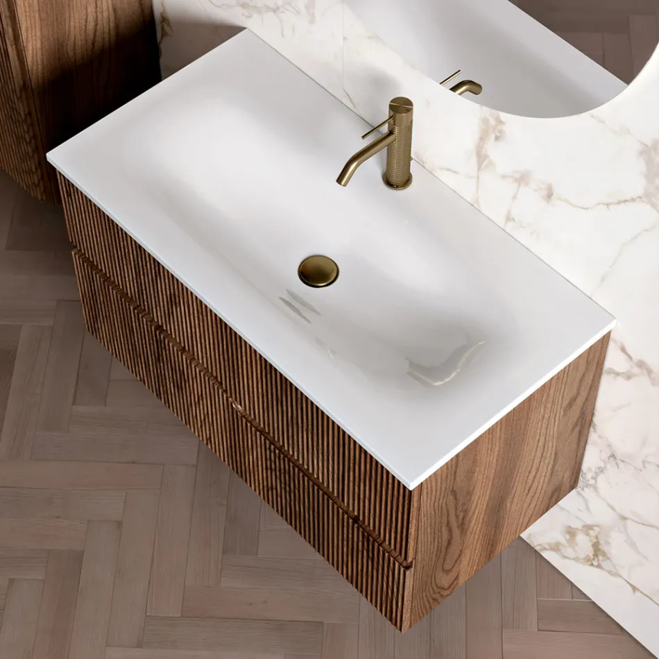 Composizione Bagno in Rovere Rio Cannettato Realizzato in Italia - Afrodite Viadurini