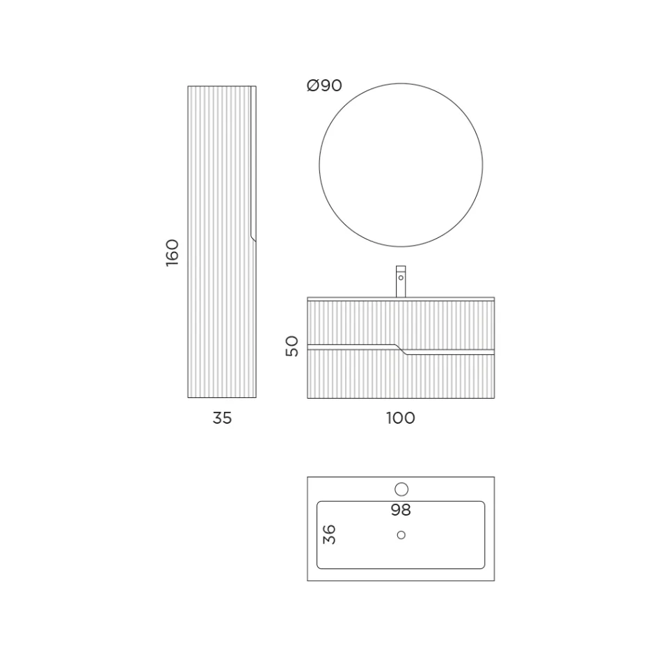 Composizione Bagno in Rovere Rio Cannettato Realizzato in Italia - Afrodite Viadurini