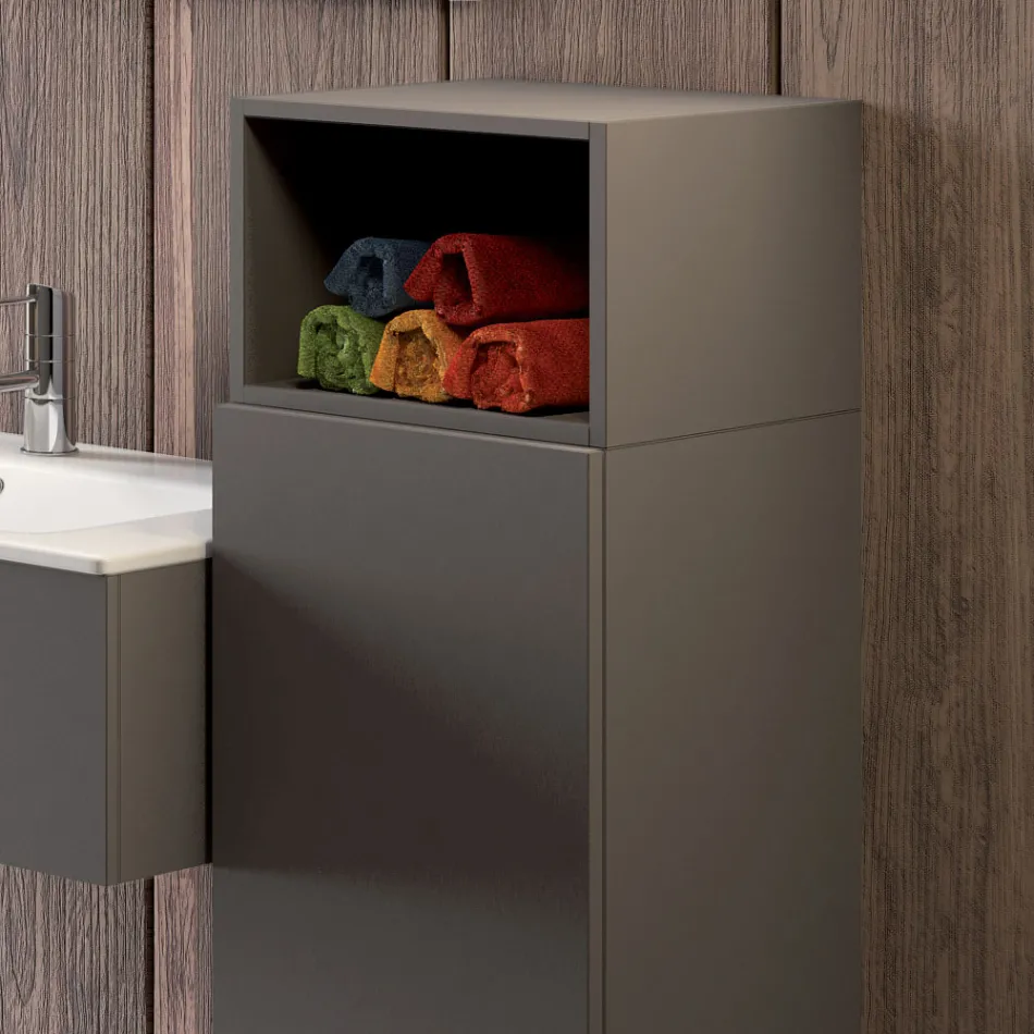 Composizione bagno sospesa in fenix grigio fumo made in Italy, Napoli Viadurini