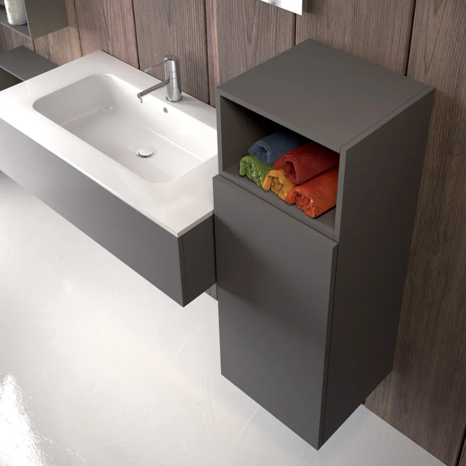 Composizione bagno sospesa in fenix grigio fumo made in Italy, Napoli Viadurini