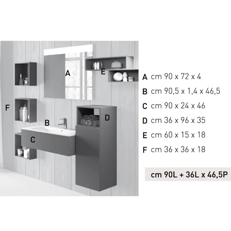 Composizione bagno sospesa in fenix grigio fumo made in Italy, Napoli Viadurini