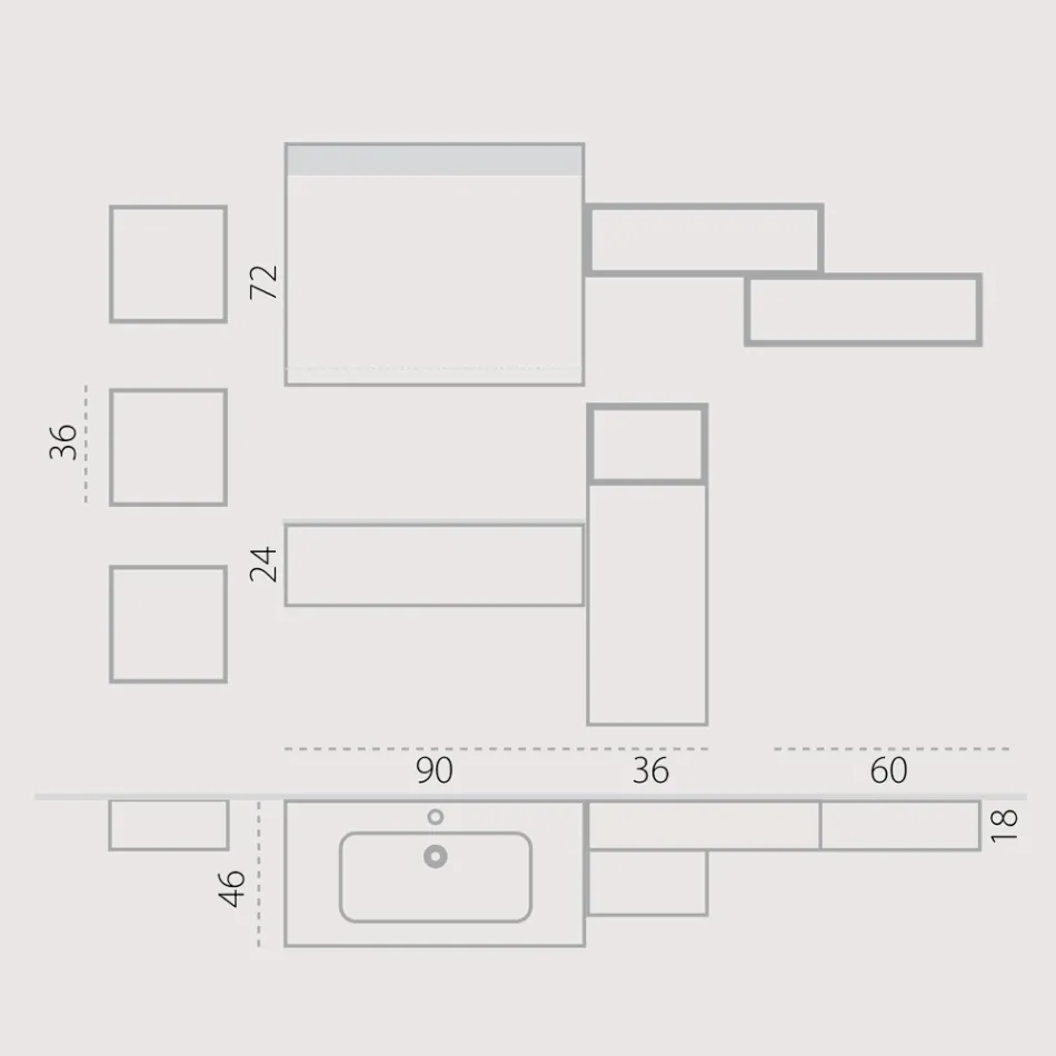 Composizione bagno sospesa in fenix grigio fumo made in Italy, Napoli Viadurini