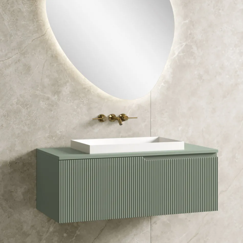 Composizione Bagno Verde Salvia con Lavabo in Resina Made in Italy - Artemide Viadurini