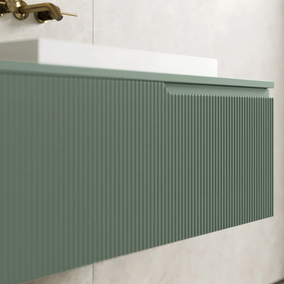 Composizione Bagno Verde Salvia con Lavabo in Resina Made in Italy - Artemide Viadurini