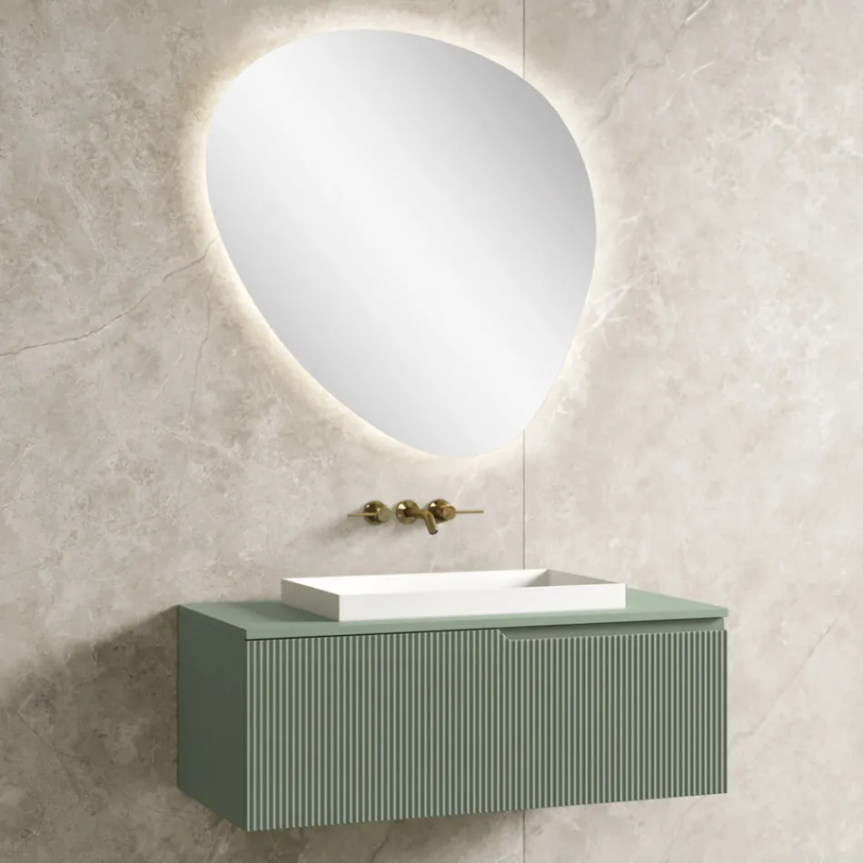 Composizione Bagno Verde Salvia con Lavabo in Resina Made in Italy - Artemide Viadurini
