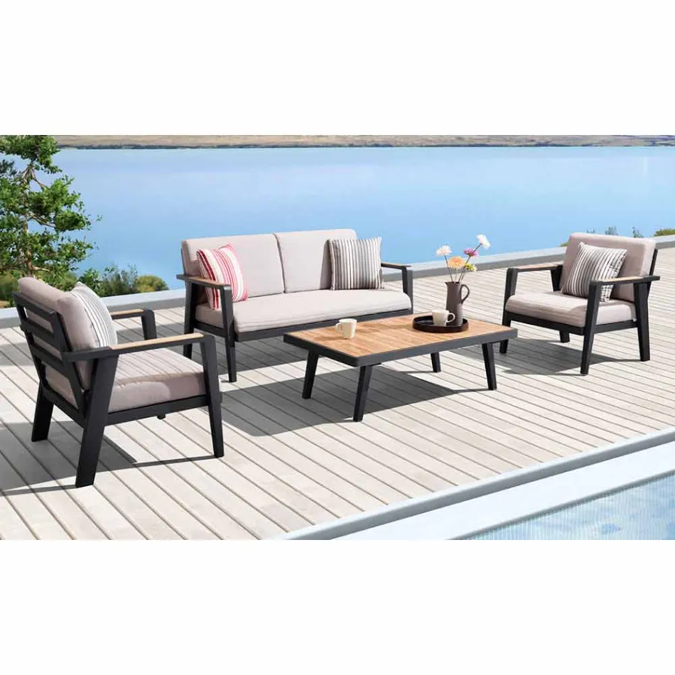 Composizione da Giardino Divano 2 Posti, 2 Poltrone e Tavolino Caffè - Moira Viadurini