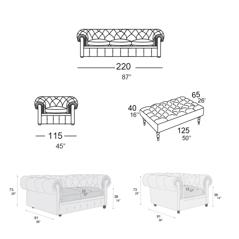 Composizione da Soggiorno con Divano, Poltrona e Panca Made in Italy - Spassoso Viadurini