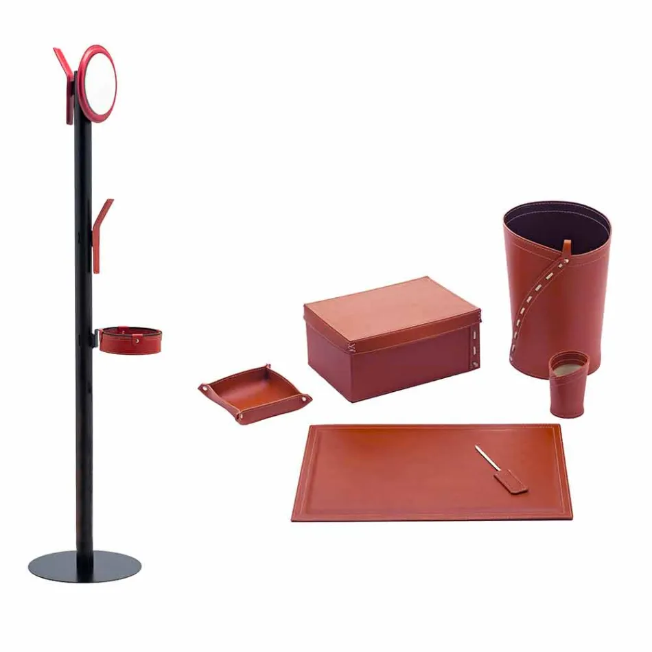 Composizione da Ufficio di Moderno Design in Cuoio Made in Italy – Andrea Viadurini