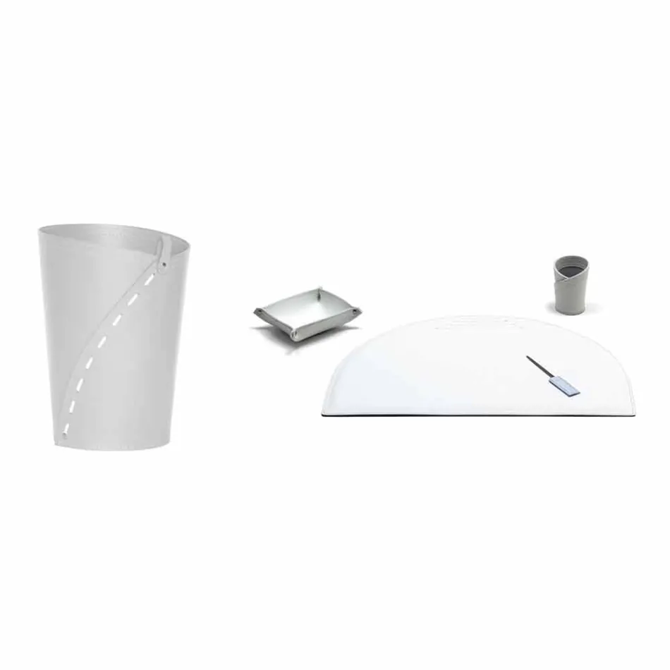 Composizione da Ufficio in Cuoio Rigenerato Moderna Made in Italy – Meduna Viadurini