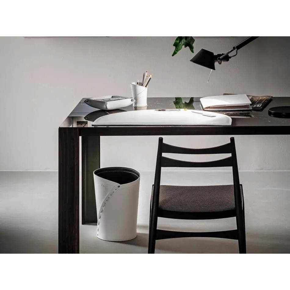 Composizione da Ufficio in Cuoio Rigenerato Moderna Made in Italy – Meduna Viadurini