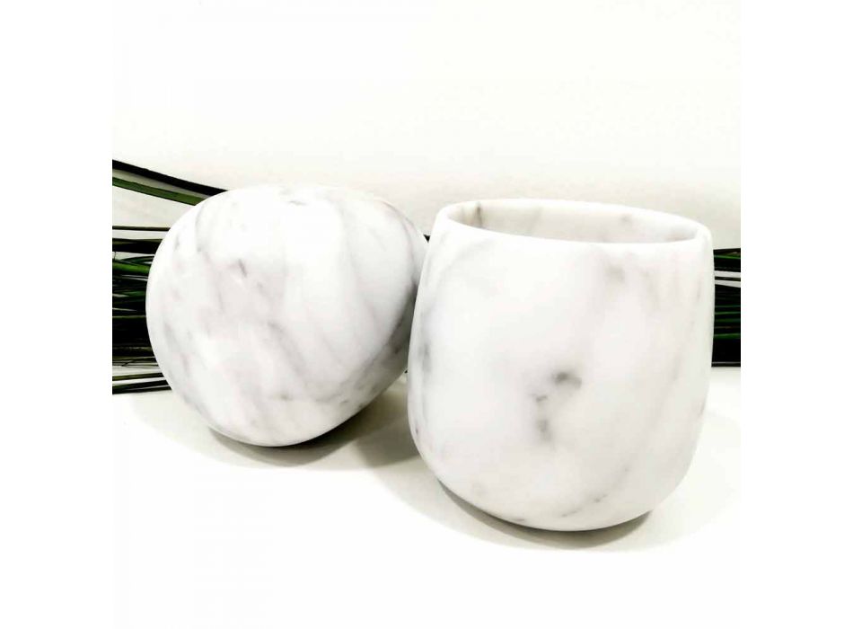 Composizione di 2 Bicchieri in Marmo Bianco di Carrara Made in Italy - Dolla Viadurini