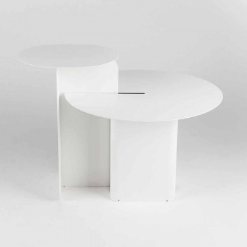 Composizione di 2 Tavolini da Salotto Moderni in Acciaio Made in Italy - Pioppo