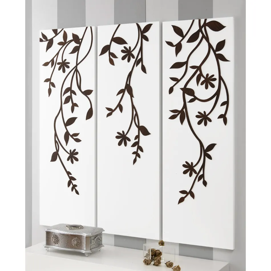 Composizione di 3 Pannelli che Raffigurano 3 Rami e Foglie Made in Italy - Barney Viadurini