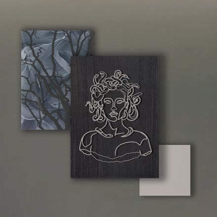 Composizione di 3 Pannelli con la Stilizzazione di Medusa Made in Italy - Ichika Viadurini
