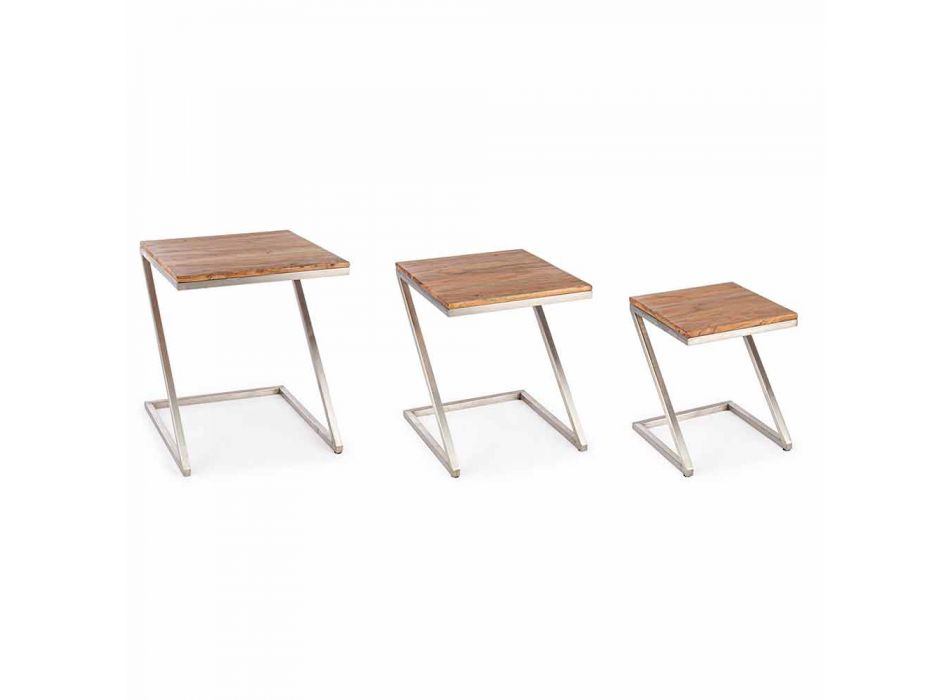 Composizione di 3 Tavolini da Salotto Quadrati in Legno Homemotion - Fonzi