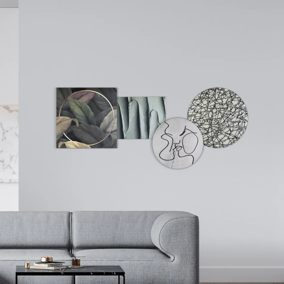 Composizione di 4 Pannelli con la Stilizzazione del Bacio Made in Italy - Kanna Viadurini