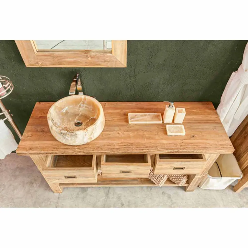 Composizione di Mobili Bagno Moderna in Legno di Teak Massello - Potty Viadurini