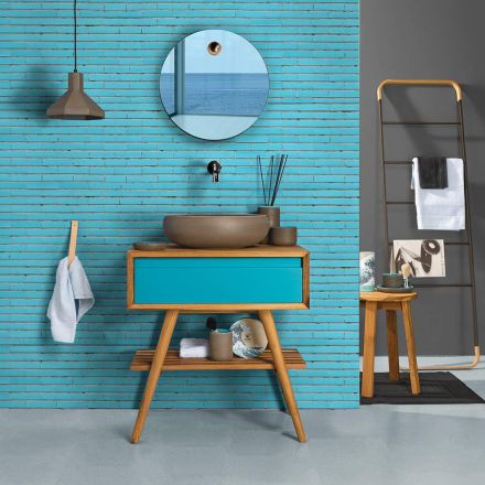 Composizione Mobile Bagno a Terra Incluso di Accessori Blu - Carolie Viadurini