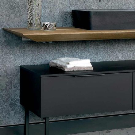 Composizione Mobili Arredo Bagno 150 cm in Legno Naturale di Lusso - Alide Viadurini