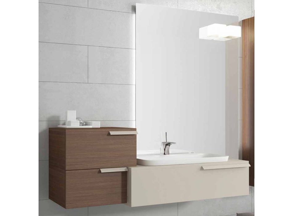 Composizione mobili bagno sospesa di design legno laccato lucido Happy