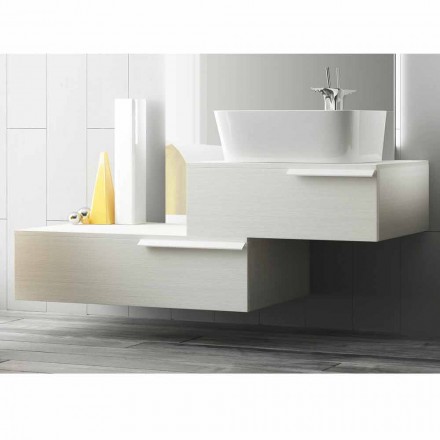 Composizione mobili bagno sospesa moderna legno laccato lucido Happy Viadurini