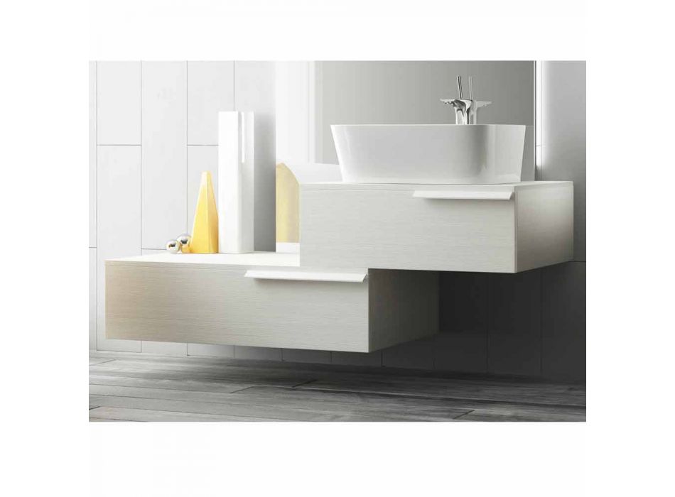 Composizione mobili bagno sospesa moderna legno laccato lucido Happy Viadurini