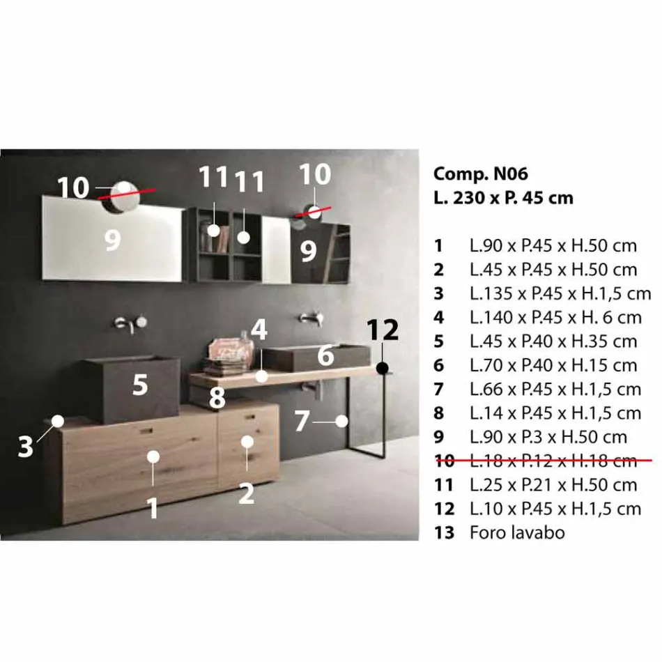 Composizione Moderna da Bagno di Mobili Design a Terra Made in Italy - Farart6 Viadurini