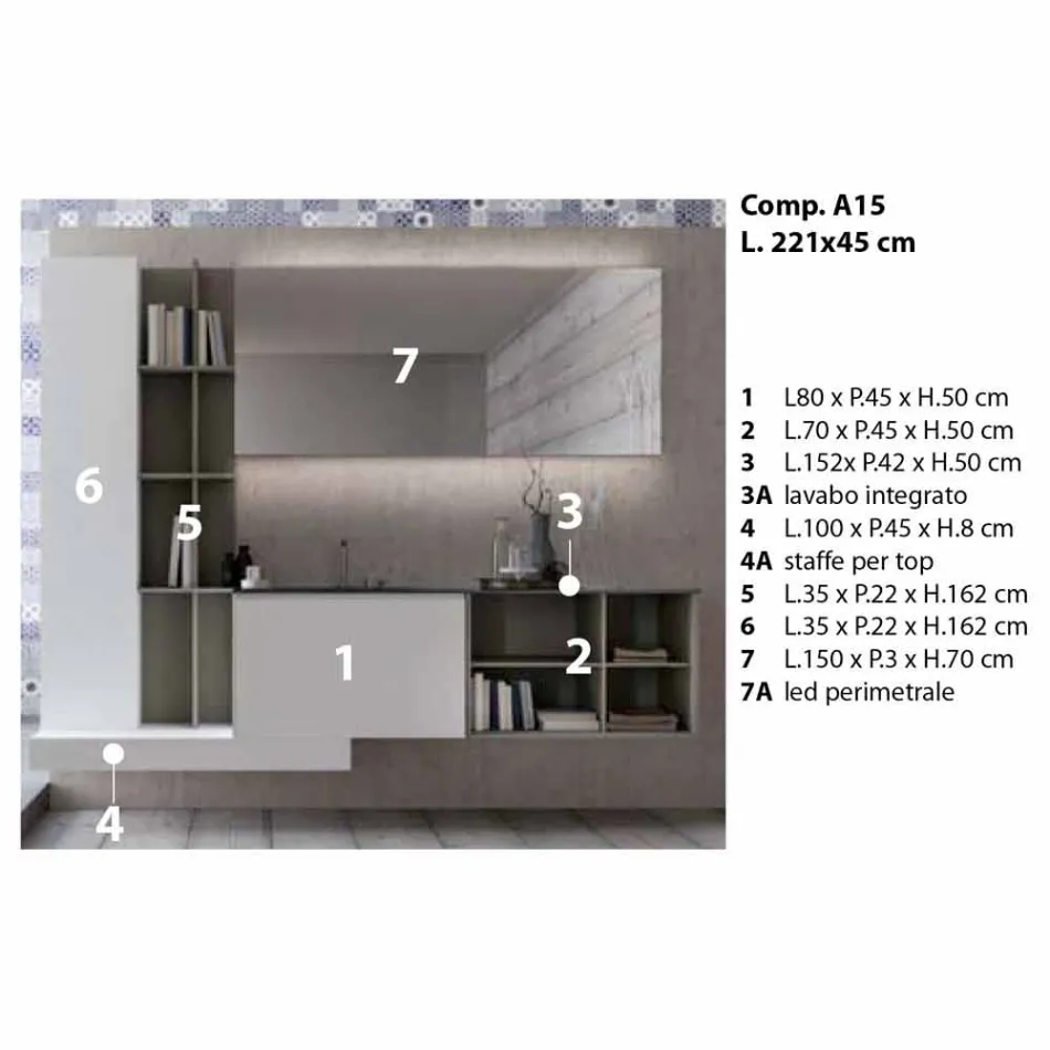 Composizione Sospesa d’Arredo Bagno dal Design Moderno Made in Italy - Callisi15 Viadurini