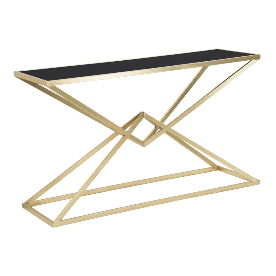 Consolle con Struttura in Metallo Dorato e Piano in Vetro Nero - Eritrea Viadurini