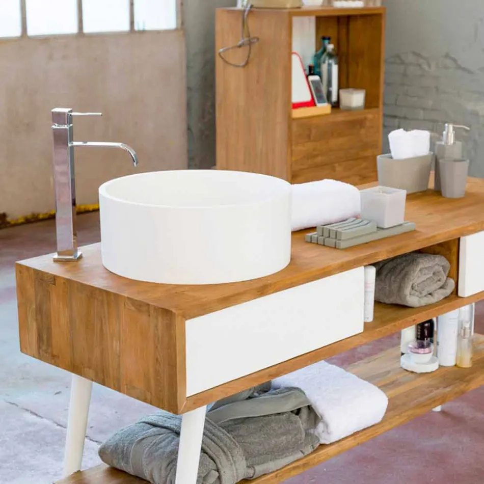Consolle da bagno di design moderno da terra in teak naturale Pistoia Viadurini
