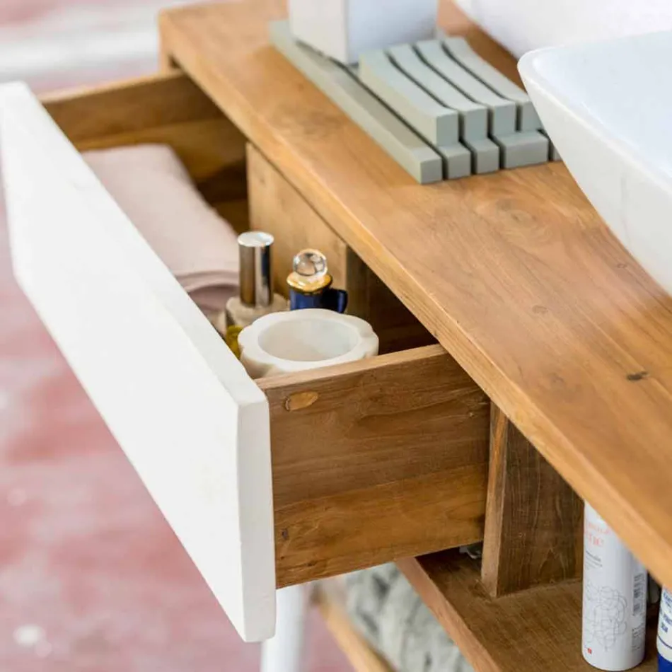 Consolle da bagno di design moderno da terra in teak naturale Pistoia Viadurini